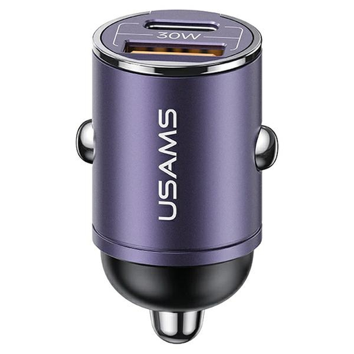 USAMS Autós Töltő 1xUSB+1xUSB-C C38 30WPD Gyors Töltés Beépített Gyűrűvel Lila CC206C