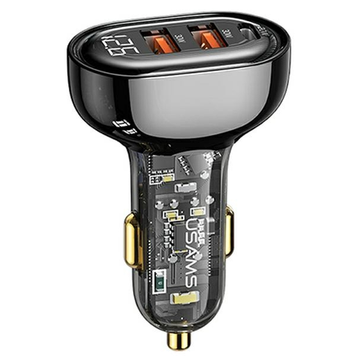 USAMS autós töltő 2xUSB+1xUSB-C 80W Gyors töltés fekete CC159CC01 (US-CC159)