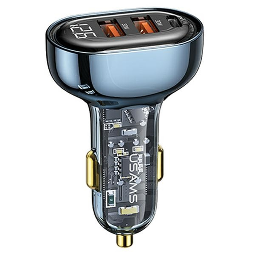 USAMS autós töltő 2xUSB+1xUSB-C 80W Gyors töltés kék (US-CC159)