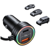 USAMS autós töltő 2xUSB-C 1xUSB-A C33 60W rugós kábellel Gyors Töltés fekete CC167CC01 (US-CC167) - 1. kép