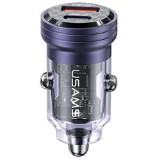 USAMS autós töltő C35 USB+USB-C 45W Gyors Töltés lila CC175CC02 (US-CC175)