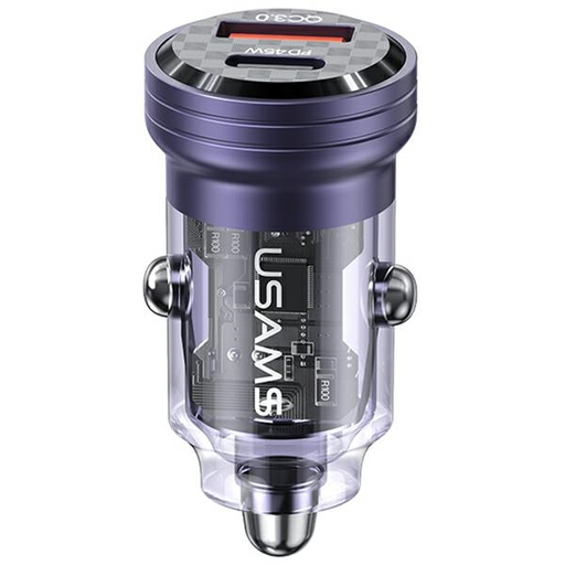 USAMS autós töltő C35 USB+USB-C 45W Gyors Töltés lila CC175CC02 (US-CC175)