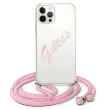 iPhone 12 Pro Max Guess GUHCP12LCRTVSPI Script Vintage tok pánttal pink