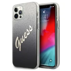 iPhone 12 Pro Max Guess GUHCP12LPCUGLSBK Glitter Gradient Script tok flitteres fekete