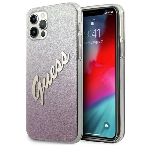 iPhone 12 Pro Max Guess GUHCP12LPCUGLSPI Glitter Gradient Script tok flitteres pink