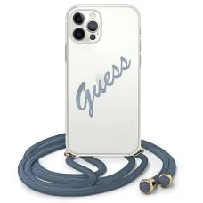 iPhone 12/ 12 Pro Guess GUHCP12MCRTVSBL Script Vintage tok pánttal kék