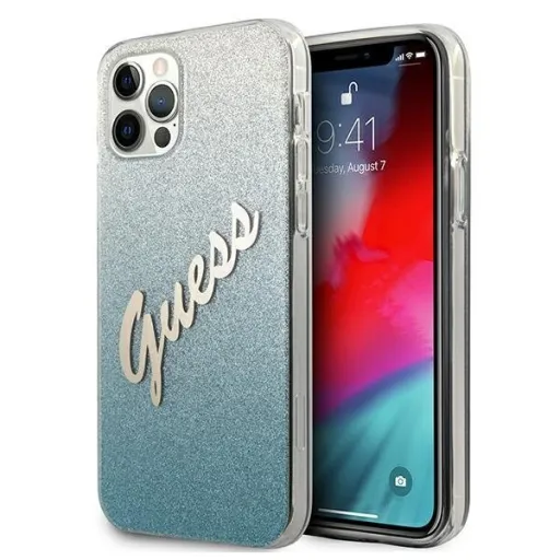 iPhone 12/ 12 Pro Guess GUHCP12MPCUGLSBL Glitter Gradient Script tok flitteres kék