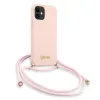 iPhone 12 mini Guess GUHCP12SLSCLMGLP Metal Logo Cord tok pánttal pink - 1. kép