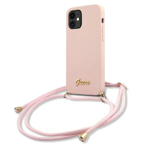 iPhone 12 mini Guess GUHCP12SLSCLMGLP Metal Logo Cord tok pánttal pink iPhone 12 mini Guess GUHCP12SLSCLMGLP Metal Logo Cord tok pánttal pink