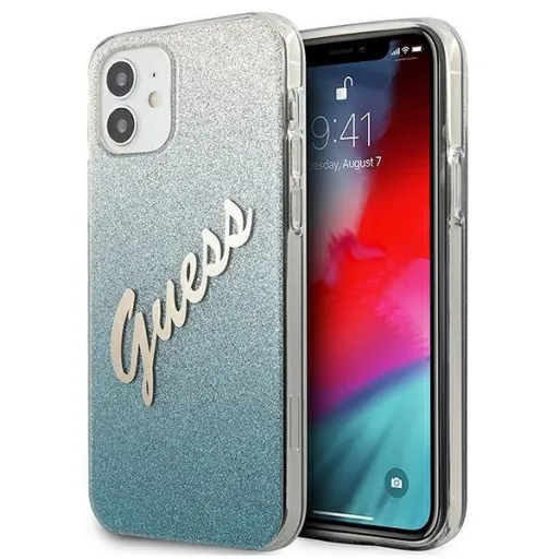 iPhone 12 mini Guess GUHCP12SPCUGLSBL Glitter Gradient Script tok flitteres kék