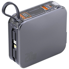 Powerbank 4smarts Lucid 3in1 Hybrid Charger 10000mAh 20W beépített USB-C / Lightning kábellel, ezüst