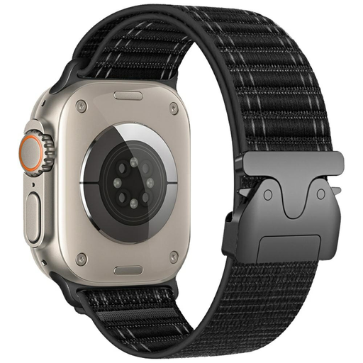 Beline Szőtt Nylon Diagonál Stílusú Ejtőernyő Szíj Apple Watch 42/44/45/49mm Fekete