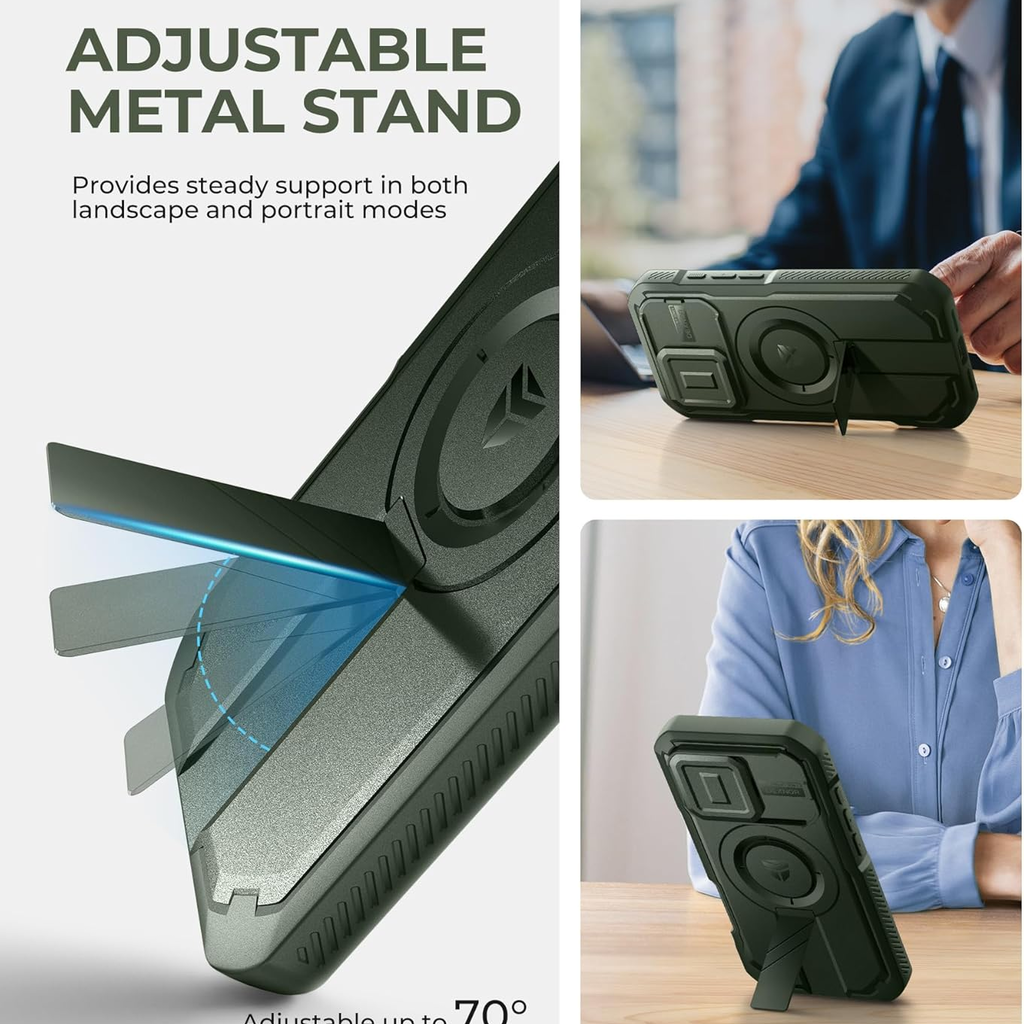 iPhone 16 Pro Dexnor Magsafe 360 tok, kihajtható állvánnyal, zöld ütésálló - 7