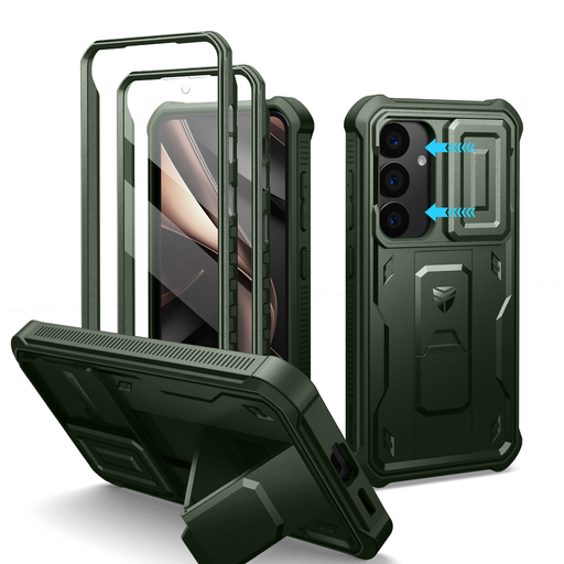Samsung Galaxy S25 Dexnor tok kihajtható állvánnyal, zöld ütésálló Samsung Galaxy S25 Dexnor tok kihajtható állvánnyal, zöld ütésálló