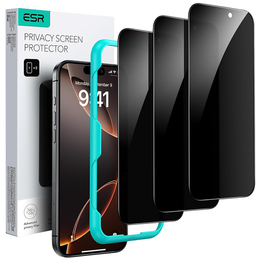 iPhone 17 / iPhone 16 Pro Fekete ESR Adatvédelmi Edzett Üveg (3 darabos csomag) üvegfólia iPhone 17 / iPhone 16 Pro Fekete ESR Adatvédelmi Edzett Üveg (3 darabos csomag) üvegfólia