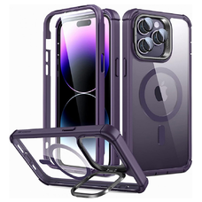 ESR - Ütésálló Páncél Kitámasztó HaloLock + Képernyővédő - iPhone 14 Pro Max - Átlátszó Lila tok