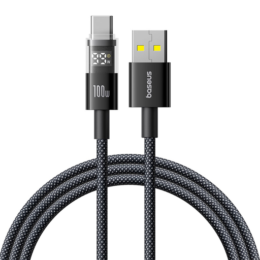 Baseus - Adatkábel Kijelző 2 (P10382701121-00) - Gyors töltés, USB-ről Type-C-re, Digitális kijelző, 100W, 1m - Kozmikus Fekete