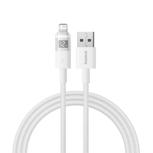 Baseus - Adatkábellel Display 2 - USB-ről Lightning, Gyors töltés, Digitális kijelző, 2.4A, 2m - Hold Fehér