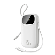 Baseus EnerFill FC31 20000mAh 45W Powerbank digitális kijelzővel és 2 beépített kábellel (USB-C + Lightning) - Fehér