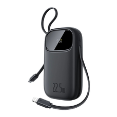 Baseus EnerFill FC31 20000mAh 22.5W Powerbank Digitális Kijelzővel és 2 Beépített Kábellel (USB-C + Lightning) - Fekete