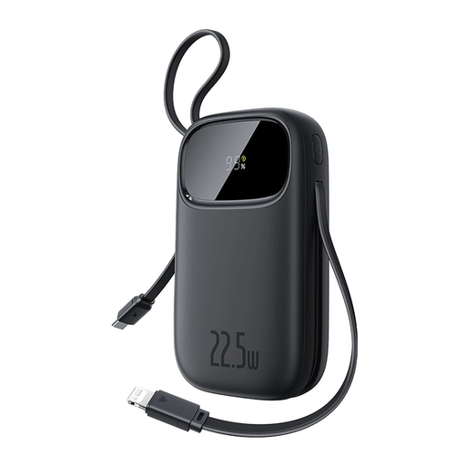 Baseus EnerFill FC31 20000mAh 22.5W Powerbank Digitális Kijelzővel és 2 Beépített Kábellel (USB-C + Lightning) - Fekete