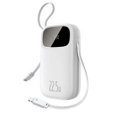 Baseus EnerFill FC31 20000mAh 22.5W Powerbank digitális kijelzővel és 2 beépített kábellel (USB-C + Lightning) - Fehér