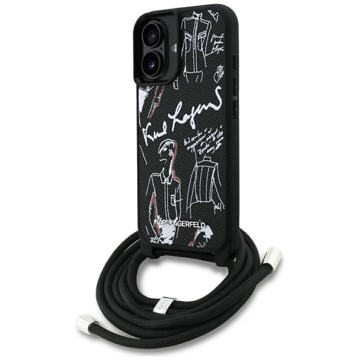 iPhone 16 fekete Karl Lagerfeld Crossbody Plisszírozott Minta és Logó MagSafe tok iPhone 16 fekete Karl Lagerfeld Crossbody Plisszírozott Minta és Logó MagSafe tok