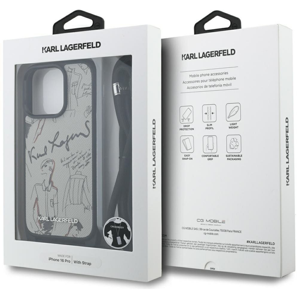  iPhone 16 Pro szürke Karl Lagerfeld Crossbody Grained Minta & Logó tok - 7