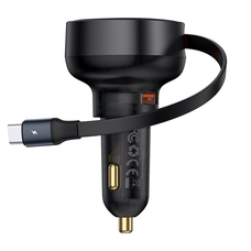 CHG Baseus Enjoyment Pro autós gyorstöltő 60W, USB Type-A + USB Type-C automata behúzós kábel, fekete