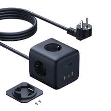 Baseus EnerFill FA11 67W hálózati elosztó, USB-A + USB-C kocka + 3 x EU aljzat 1,5m - Fekete