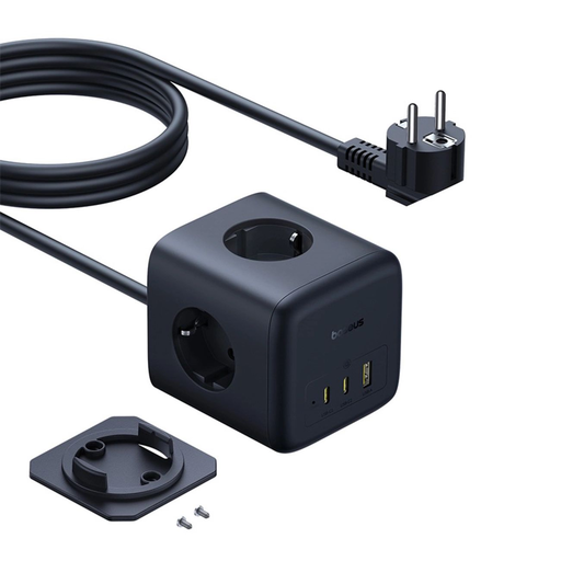 Baseus EnerFill FA11 67W hálózati elosztó, USB-A + USB-C kocka + 3 x EU aljzat 1,5m - Fekete