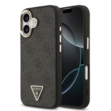  iPhone 17 Fekete Guess PU Bőr 4G Háromszög Logó Arany Keretes MagSafe Tok