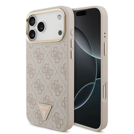  iPhone 17 Pro Max Pink Guess PU Leather 4G Triangle Logo Arany Keretes MagSafe tok