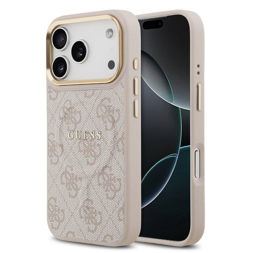  iPhone 17 Pro Pink Guess PU Leather 4G Gold Frame MagSafe tok