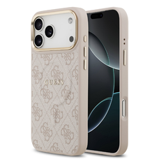  iPhone 17 Pro Max rózsaszín Guess PU bőrből készült 4G arany keretes MagSafe tok