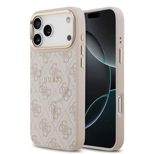 iPhone 17 Pro Max rózsaszín Guess PU bőrből készült 4G arany keretes MagSafe tok iPhone 17 Pro Max rózsaszín Guess PU bőrből készült 4G arany keretes MagSafe tok