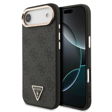  iPhone 17 Air Fekete Guess PU Bőr 4G Háromszög Logós Arany Keretes MagSafe tok