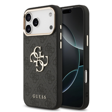  iPhone 17 Pro Max Fekete Guess PU Leather 4G Metal Logo Arany Keretes Tok