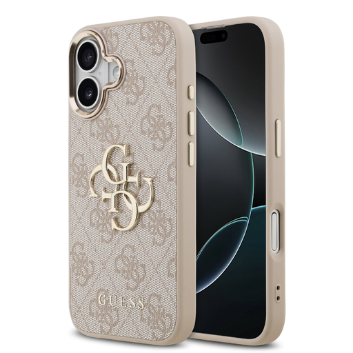  iPhone 17 Pink Guess PU Leather 4G Metal Logo Gold Frame tok