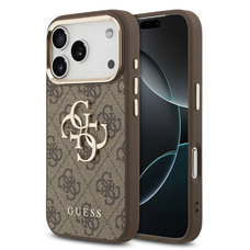  iPhone 17 Pro Max Barna Guess PU Leather 4G Fém Logó Arany Keret Tok