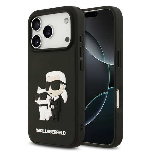 iPhone 17 Pro Fekete Karl Lagerfeld 3D Rubber Karl és Choupette tok iPhone 17 Pro Fekete Karl Lagerfeld 3D Rubber Karl és Choupette tok