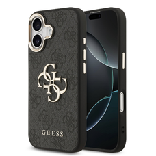  iPhone 17 Fekete Guess PU Bőr 4G Fém Logó Arany Keretes tok