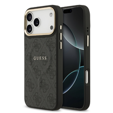  iPhone 17 Pro Max Fekete Guess PU bőrtok 4G arany keretes MagSafe tok