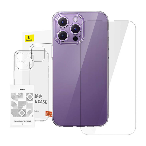 iPhone 14 Pro Max Baseus Átlátszó tok + edzett üvegfólia iPhone 14 Pro Max Baseus Átlátszó tok + edzett üvegfólia