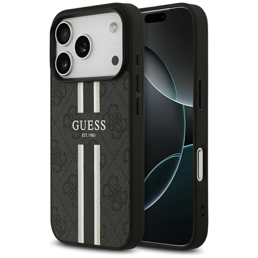 iPhone 17 Pro Čierne Guess 4G Pruhované MagSafe puzdro