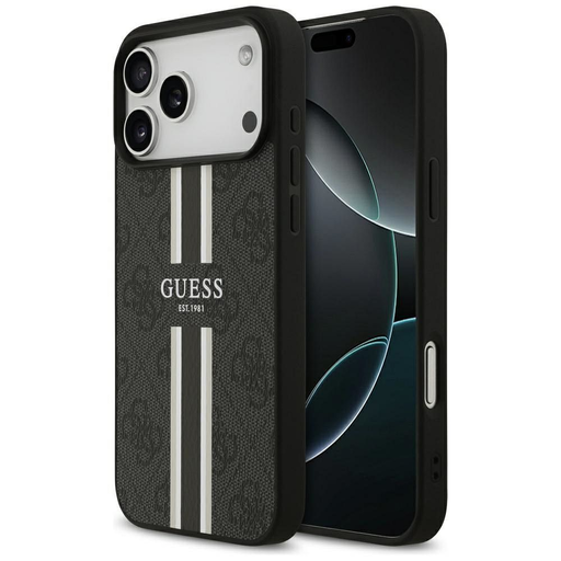 iPhone 17 Pro Max Guess 4G čierne pruhované puzdro MagSafe