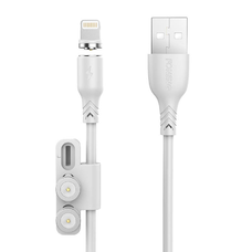 Foneng X62 mágneses 3 az 1-ben USB kábel USB-C / Lightning / Micro USB csatlakozóval, 2.4A, 1m (Fehér)