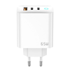 JELLICO hálózati töltő EU20 GaN PD 65W 2xUSB-C + 1xUSB QC3.0 + kábel USB-C - USB-C Fehér - 1. kép