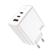 JELLICO hálózati töltő EU20 GaN PD 65W 2xUSB-C + 1xUSB QC3.0 + kábel USB-C - USB-C Fehér