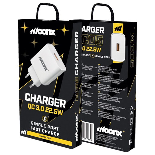 MOONX fali töltő MC05 22,5W 1xUSB QC3.0 Fehér